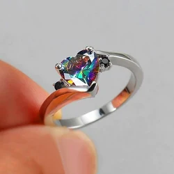 Huitan Multi-colored Heart Cubic Zirconia Women Rings Silver Color Fashion Contracted Design Wedding Engagement Bands Jewelry