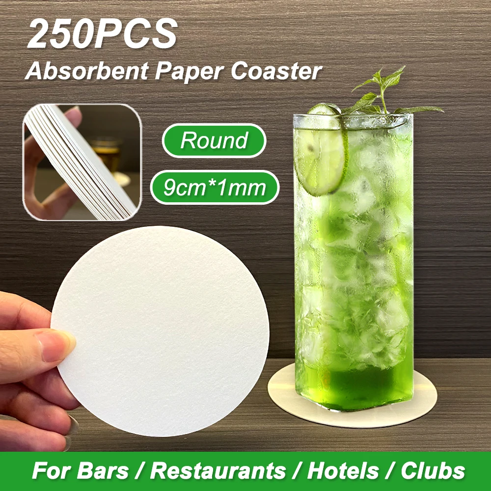 

250PCs Round Paper Coaster Restaurant Bar Beer Coasters Mat Disposable Coffee Cup Absorbent Paper Coasters for Drinks