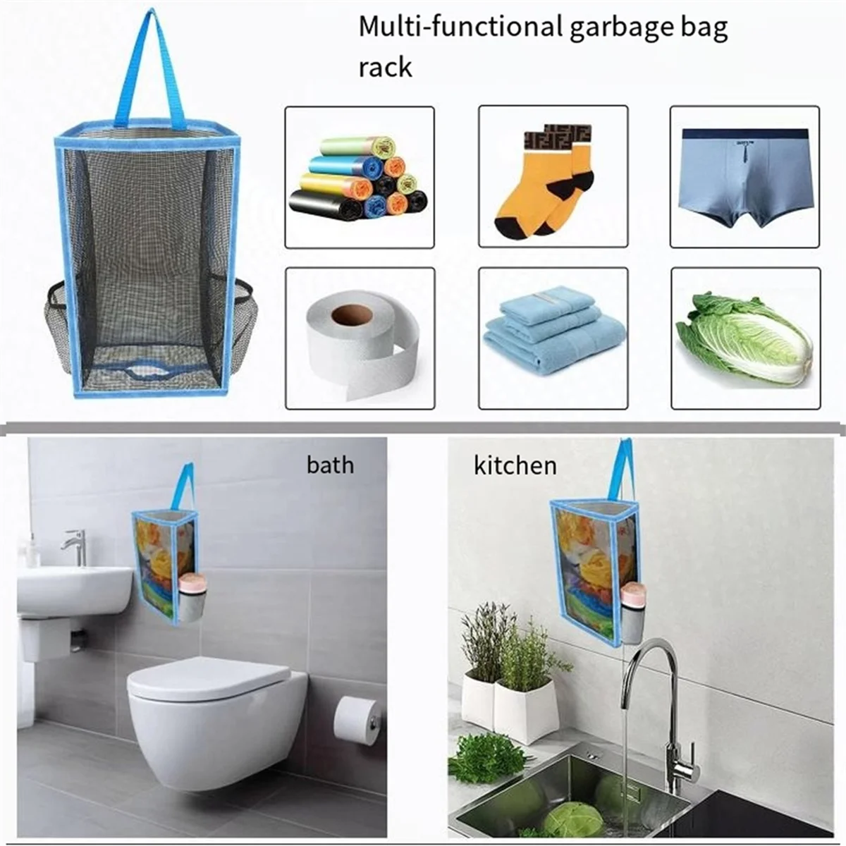 Hanging Breathable Plastic Grid Garbage Bag Socks Sundries Storage Organizers Kitchen Bathroom Storage Bag Green