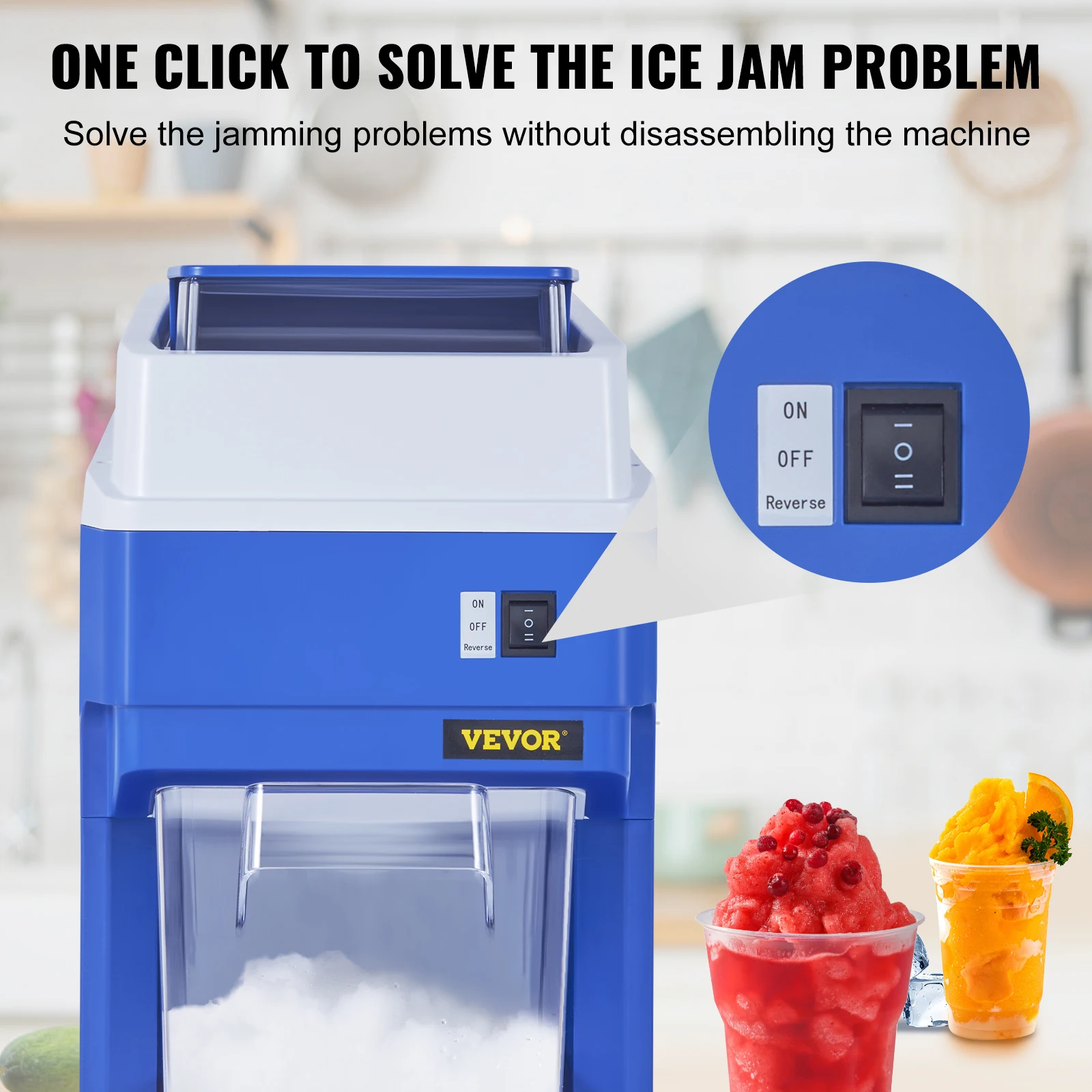 VEVOR 265 LBS/H Commercial Ice Shaver Electric Ice Crusher Stainless Steel Snow Cone Shaved Ice Machine 650W Snowmaker