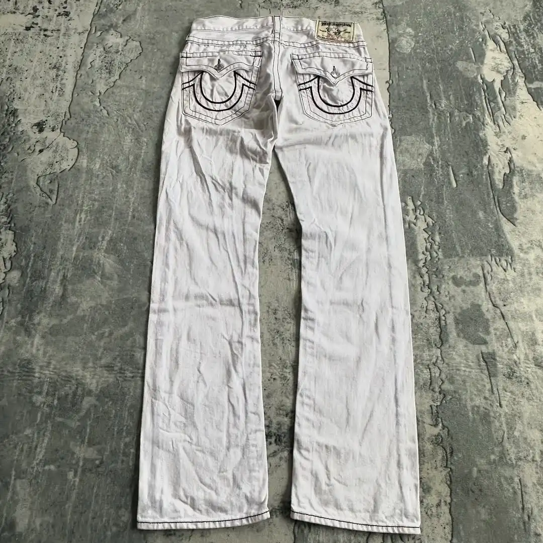 Women White Y2K Retro Embroidery Hiphop Euro Denim Jeans Vintage Streetwear