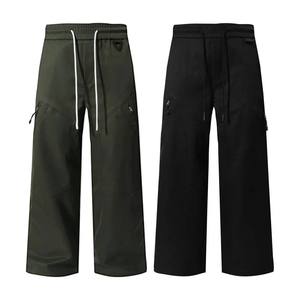 

Широкие брюки-карго с эластичной резинкой на талии и карманами на молнии, брюки для женщин и мужчин, уличная одежда, зима-весна, трендовая одежда