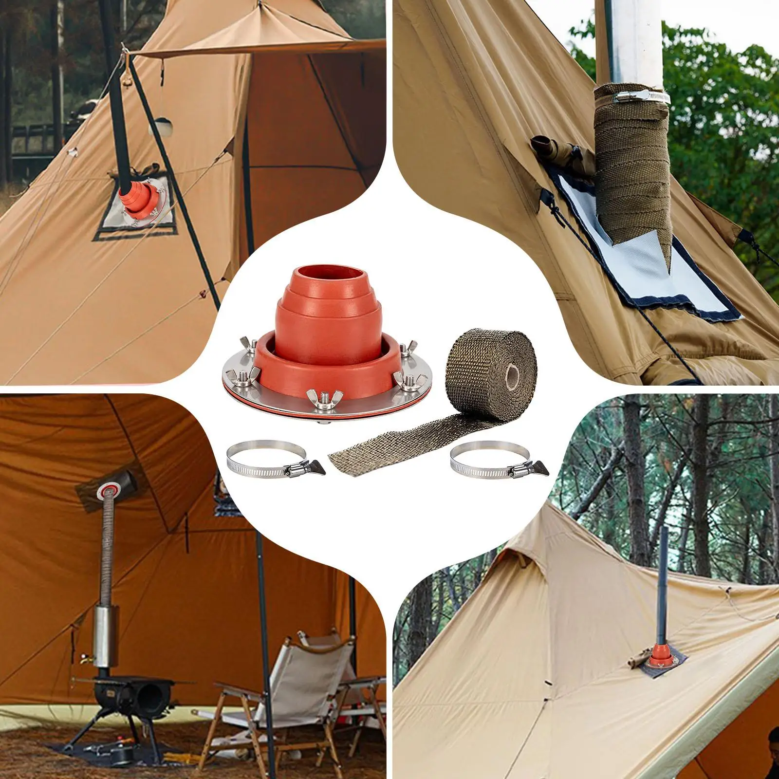 Tent Stove Jack High Temp Chimney Tube Stove Jacket Hole Wood Stove Anti Scald Protection Rings for Wood Burner Travel Stove