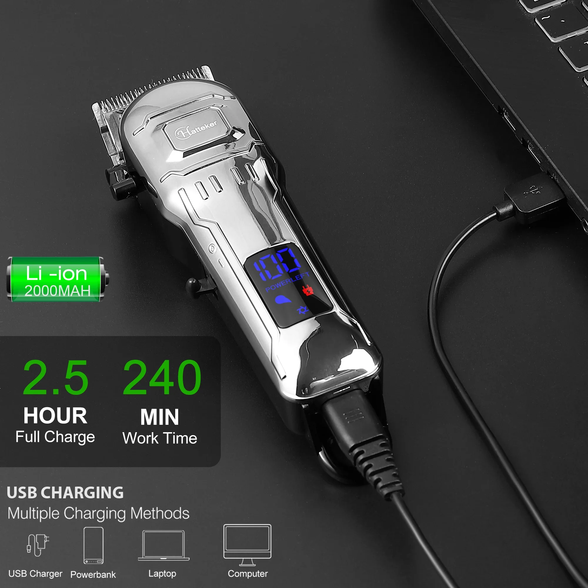 Hatteker Electric Hair Trimmer Carving Trace Men's Barber Electric Pusher Haircut Razor for Styling And Grooming