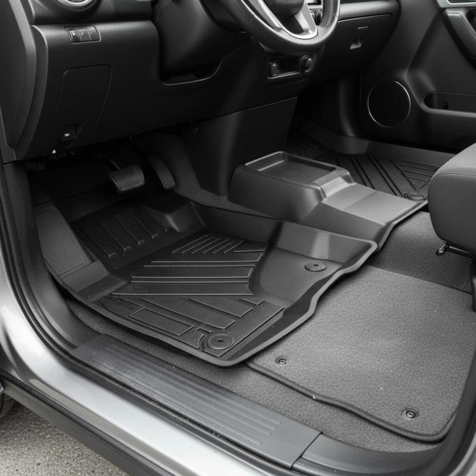 4 Pieces Automotive Truck Floor Mats Deep Channel TPE Floor Mat Set Car Accessory Textured Vehicle Interior Waterproof