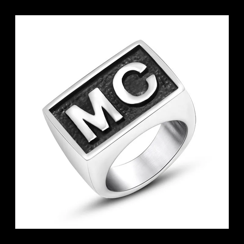 

Simple Personality Men's Wide Version Ring MC English Letters, Female Index Finger Ring, Titanium Steel Ring, Damaged Hair