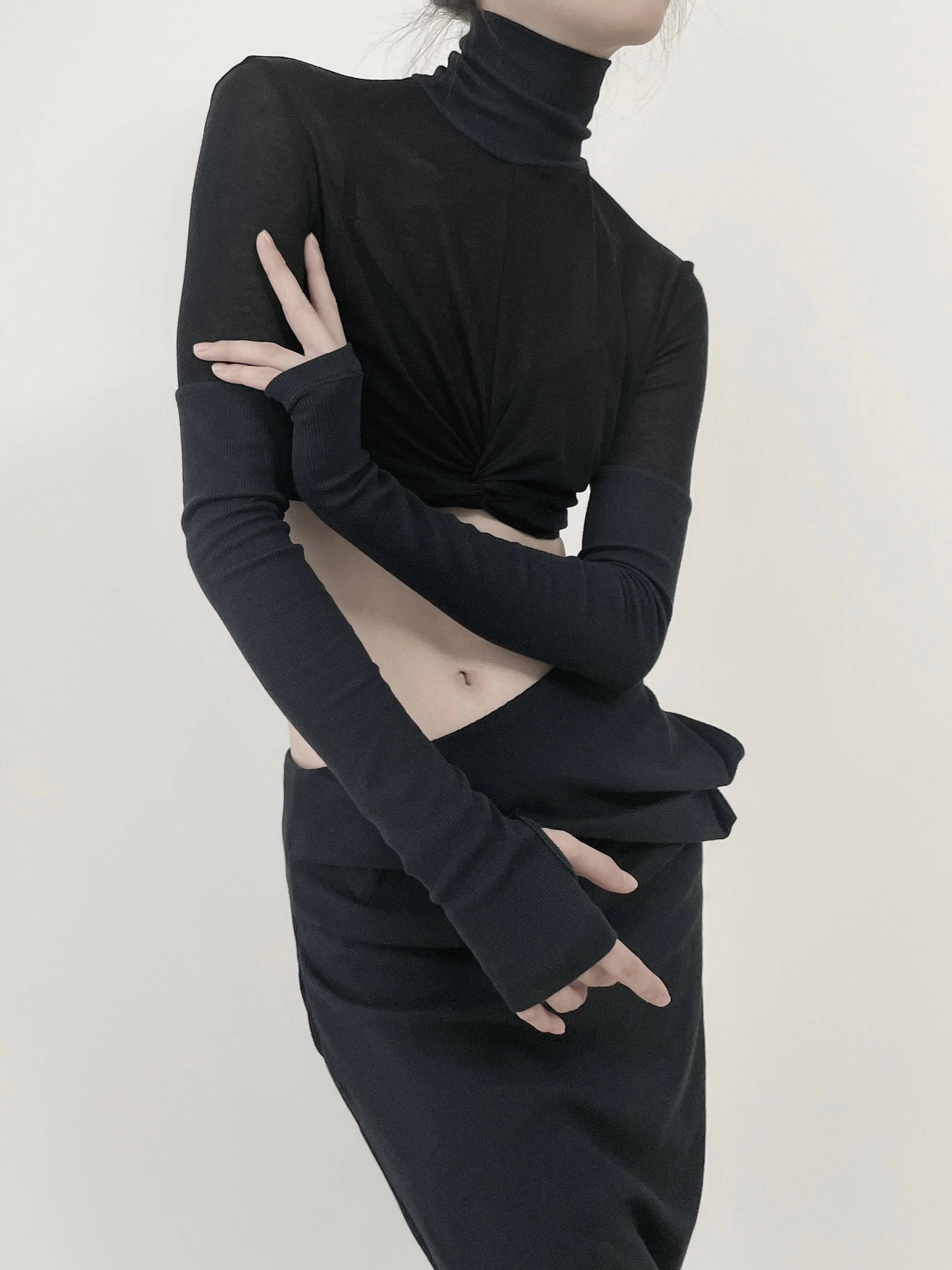 

k Design Knitted Wool High Collar ort T-irt Women's Faion Autumn Long Sve Slim Fit Cotton Top