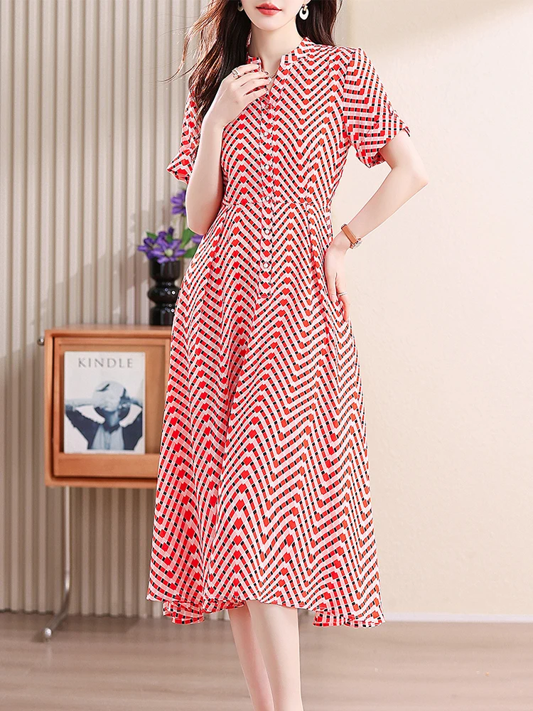 Sommer Rot Plaid Chiffon Chic Bandage Lange Kleid Frauen Koreanische Vintage Luxus Vestidos 2025, Elegante Bodycon Festival Party Kleid