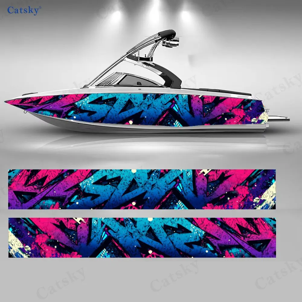 

2Pcs Pink & Blue Tribal Boat Stickers, PVC Waterproof Durable Vinyl Wrap Decals for Fishing Boats, Durable and Stylish Design