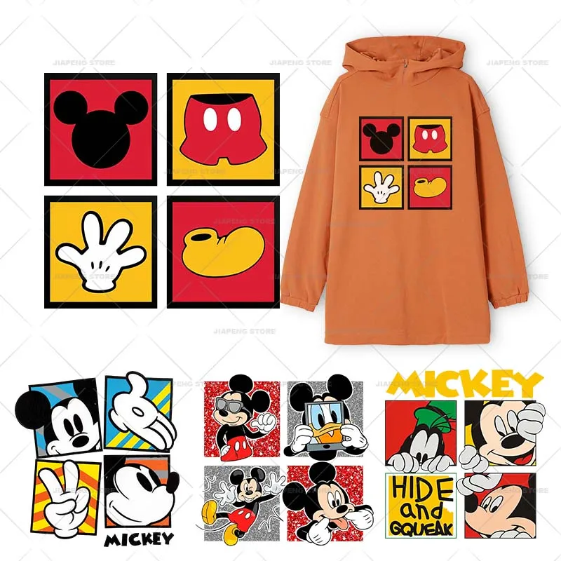 Disney Mickey Mouse Stickers for Clothes Fashion Printed Iron-on Transfer for Clothing Appliques Patches on Jacket DIY