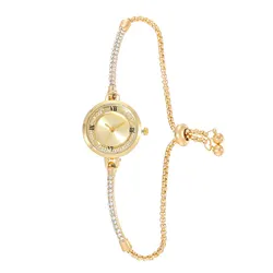 2024 Orologio da polso da donna alla moda Bracciale in oro Quadrante piccolo Orologio elegante Nuovo orologio da polso al quarzo con cinturino in acciaio da donna carino