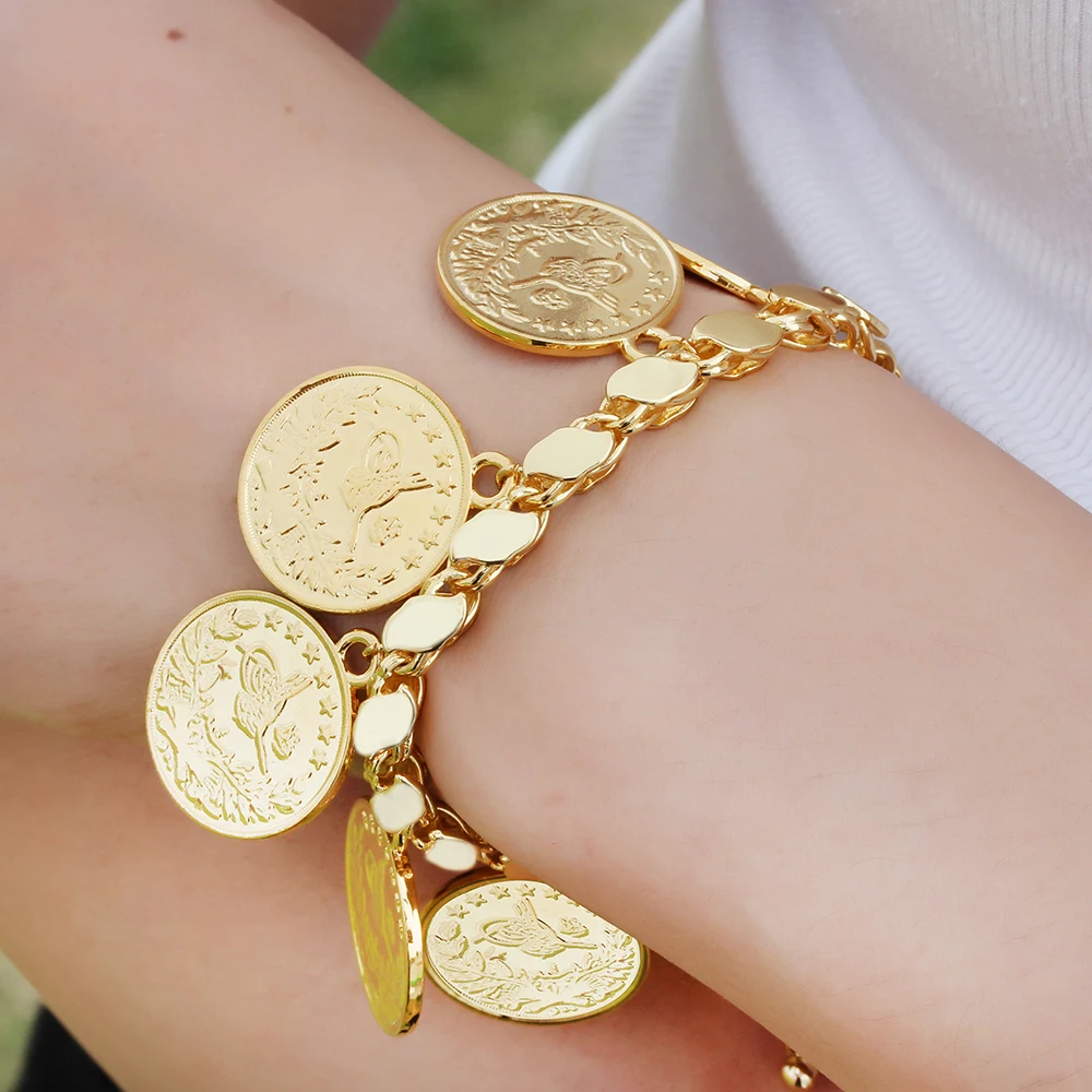 New Round Türkiye Printed Coin Pendant Charming Wish Chain Women High-quality Bracelet Jewelry Wholesale