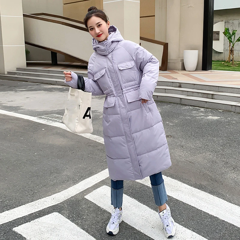 

2022 Autumn Winter Thicken Warm Parka Women Casual Solid Color Loose Long Hooded Coat Cotton Padded Jackets Outwear