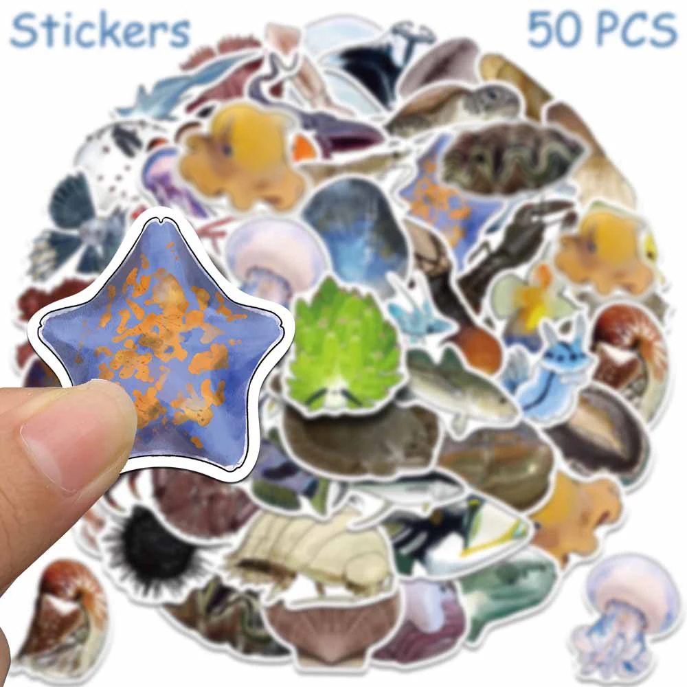 

10/30/50pcs Funny Cartoon Deep Sea Fish Stickers Marine Animals Decals Waterproof Graffiti Suitcase Phone Notebook Sticker Decor