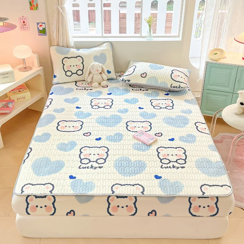 Summer Ice Cool Fitted Sheet Set Home Textile Latex Cooler Double Bedspread Cartoon Mattress Cover Pillowcase Luxury Bedding Set