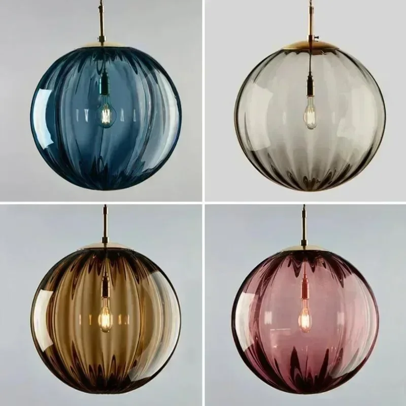 Modern Water Pattern Ball Pendant Light Nordic Creative Single Head Glass Chandelier Bedside Bedroom Lamp Indoor Fixture Decor