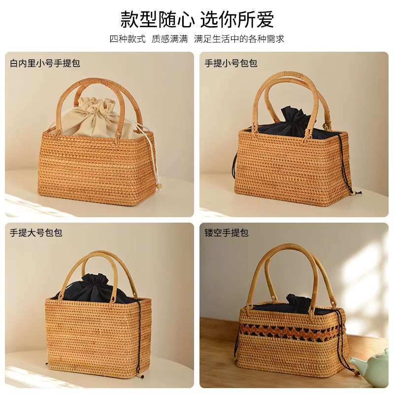 

Withered Vietnamese Handmade Autumn Vine Picnic Basket Exotic Rural Style Vine Weaving Storage Handheld Basket