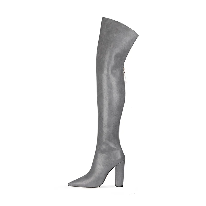 

Arden Furtado 2024 Autumn Winter PU Over the Knee Boots Pointed toe Back zipper Super high heel Modern boots Extra large size