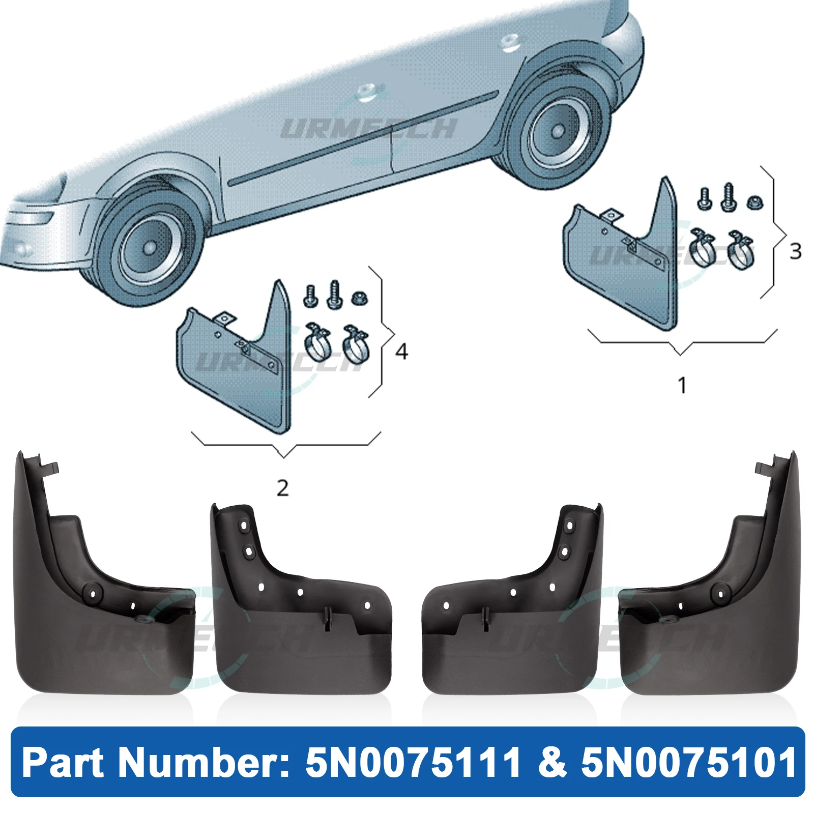 

Mudguards with Micro Wire Cutter Front For Volkswagen Tiguan 5N MK1 2007 2008 2009 2010 2011 2012 2013 2014 2015 2016
