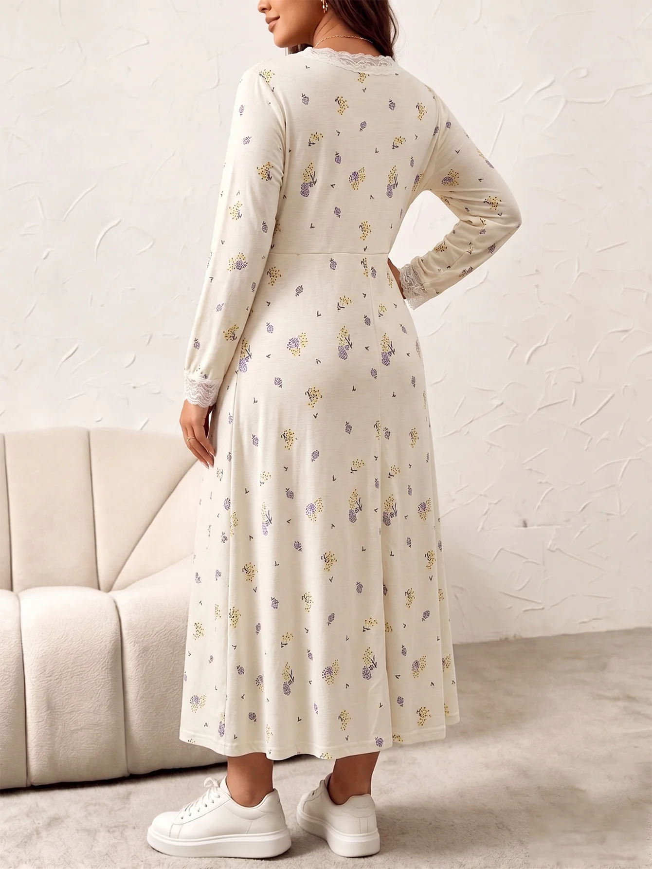 Maternity Breastfeeding Long Sleeve Pajamas Nursing Dresses Autumn, Winter Loose Comfortable Pajamas Long Dresses Maternity Dresses
