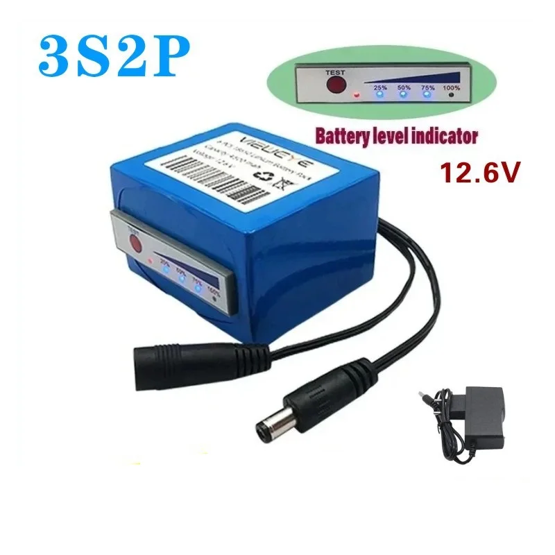 Pack de batteries au lithium 18650 3s2p 12V 4500mAh 11.1V/12.6V pour détecteur de poissons, caméra de pêche sous-marine, source d'alimentation portable pour indicateur