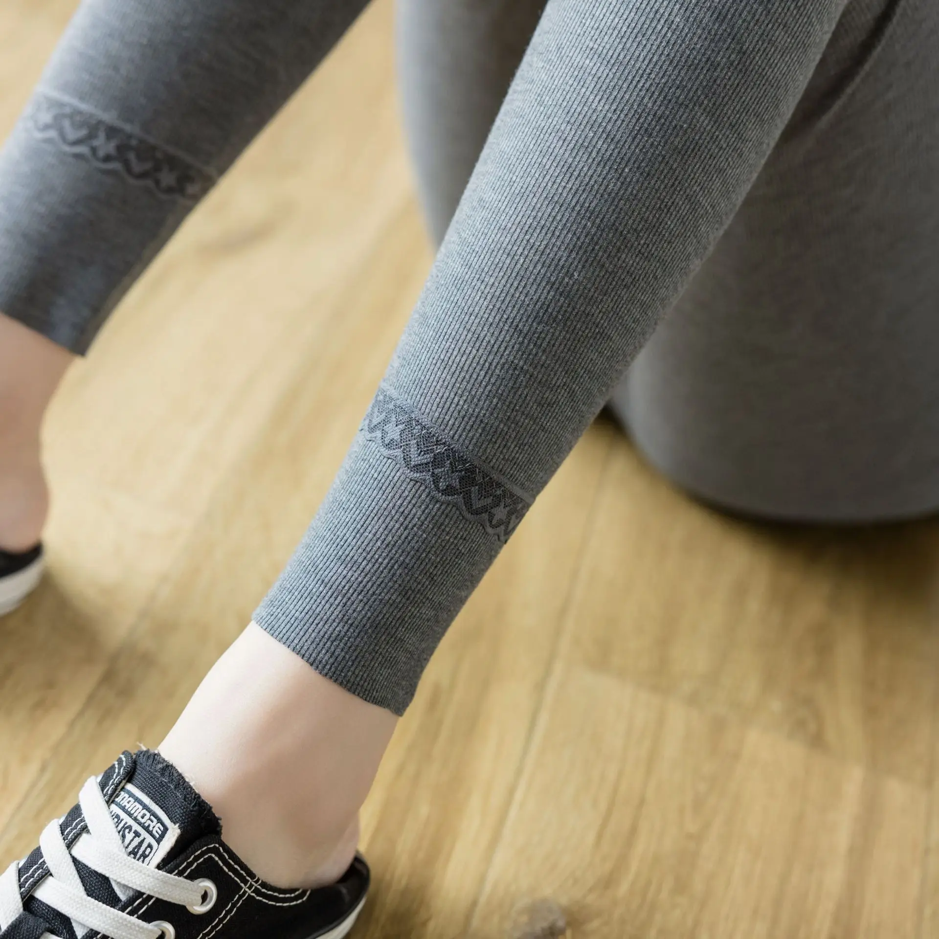 New Autumn Winter Pure Cotton Women's Lace Slim High Waist Elastic plus Size Nine Point Pants Base Layer Trousers