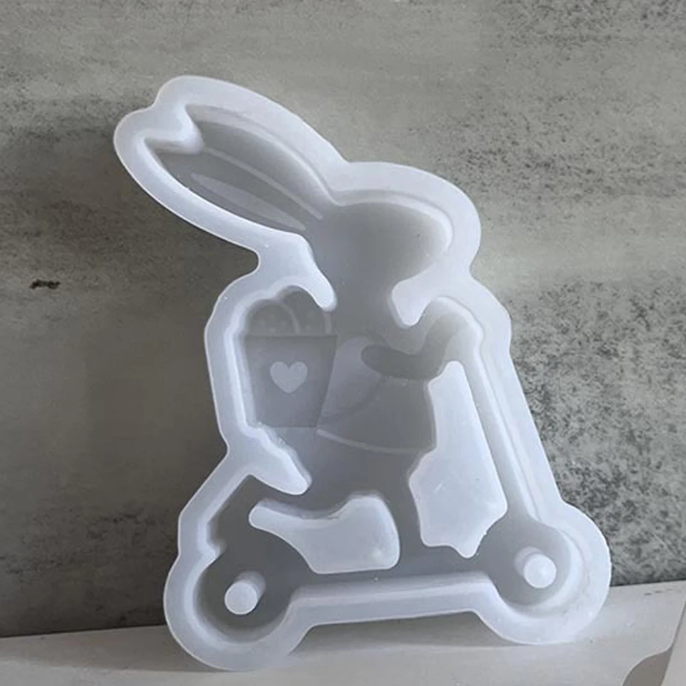 Easter Cute Cycling Rabbit Silicone Mould Sliding Rabbit Ornament Plaster Mold Incense Expanding Gypsum Aromatherapy Candle Mold