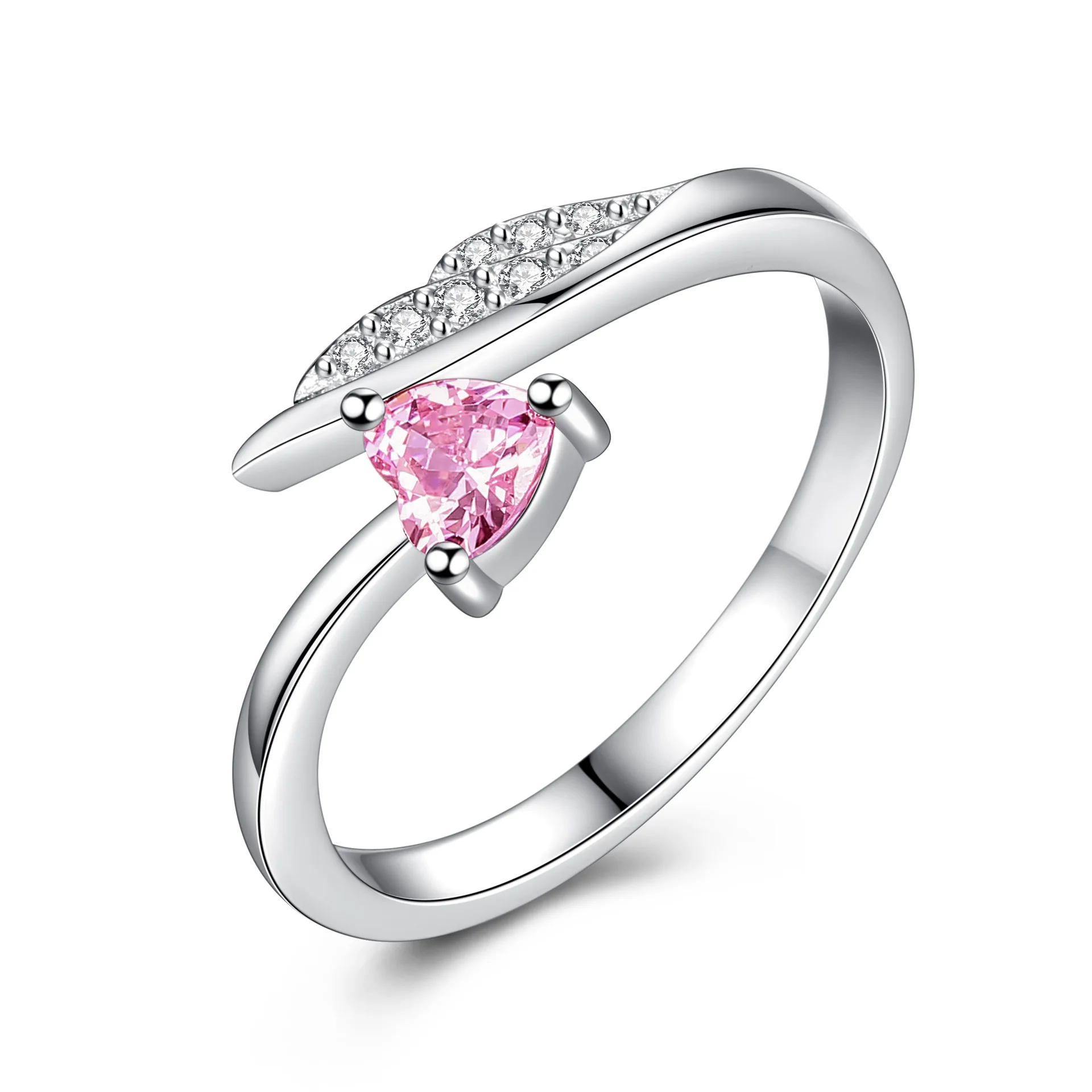 925 Sterling Silver Luxurious Wings Heart Shape Zirconia Ring