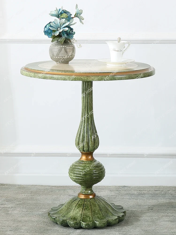 Mediterranean round Sofa Side Table Corner Table American and European Style Vintage Green Flower Round Table