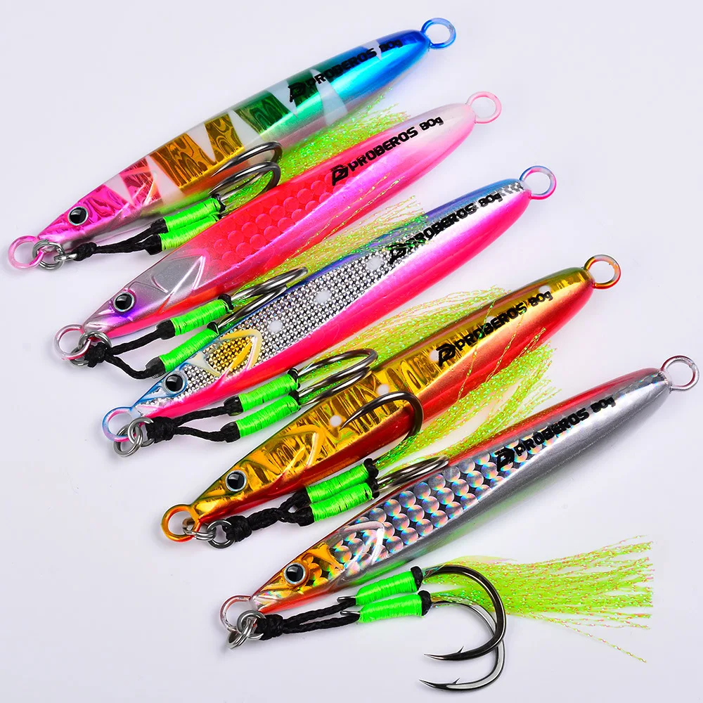PRO BEROS Angelköder 20-80g Doppelhaken Leuchtender Metall-Jig-Köder für Hochsee-Bootsangeln Schleppangeln Harter Köder für Barsch – Detail 8