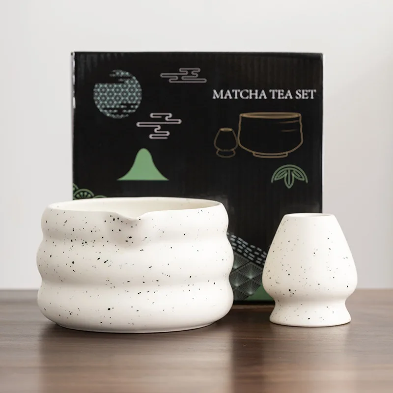 

BespritGift Basic Version Matcha Set 2pc Matte SesameDot Chawan Pointed-mouthed Matcha Bowl Tea Ceremony Gift Box Collection