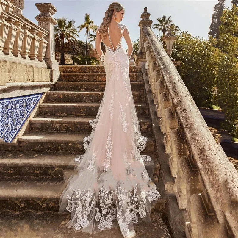 Exquisitos Vestidos De Novia con escote en V para mujer, Vestidos De Novia largos hasta el suelo De sirena, apliques De encaje, Vestidos De Novia bonitos, 2024