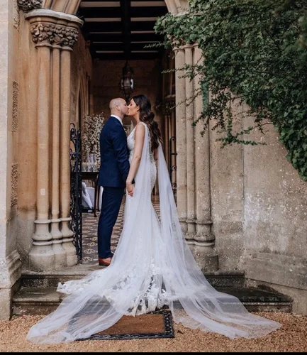 Velo de novia con alas de tul brillante, velo de capa nupcial para catedral