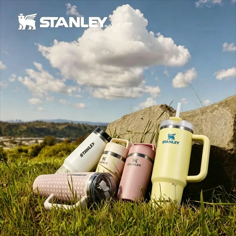 Conjunto de Copos Térmicos Stanley Multi-Style, Caneca de Viagem a Vácuo em Aço Inoxidável 18/8 de Grau Alimentício com Alça e Canudo, Utensílios para Bebidas