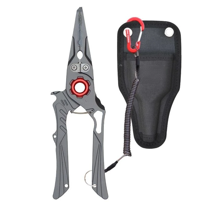 Aluminum Alloy Fishing Pliers Multifunctional Lure Tackle Tool with Lanyard and Storage Bag for Anglers Outdoor