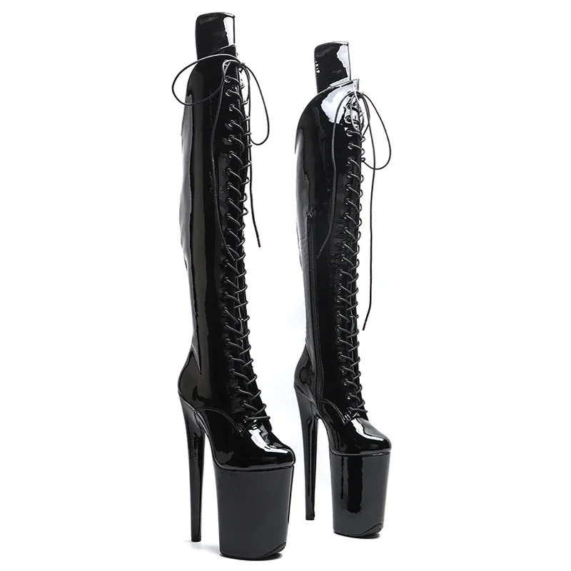 Leecabe   23CM/9inches Shiny patent PU  Upper Fashion trend  platform High Heel stripper heel Pole Dance boot