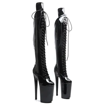 Leecabe 23 cm/9 Zoll glänzendes Lackleder PU-Obermaterial Modetrend-Plattform High Heel Stripper-Absatz Pole Dance-Stiefel