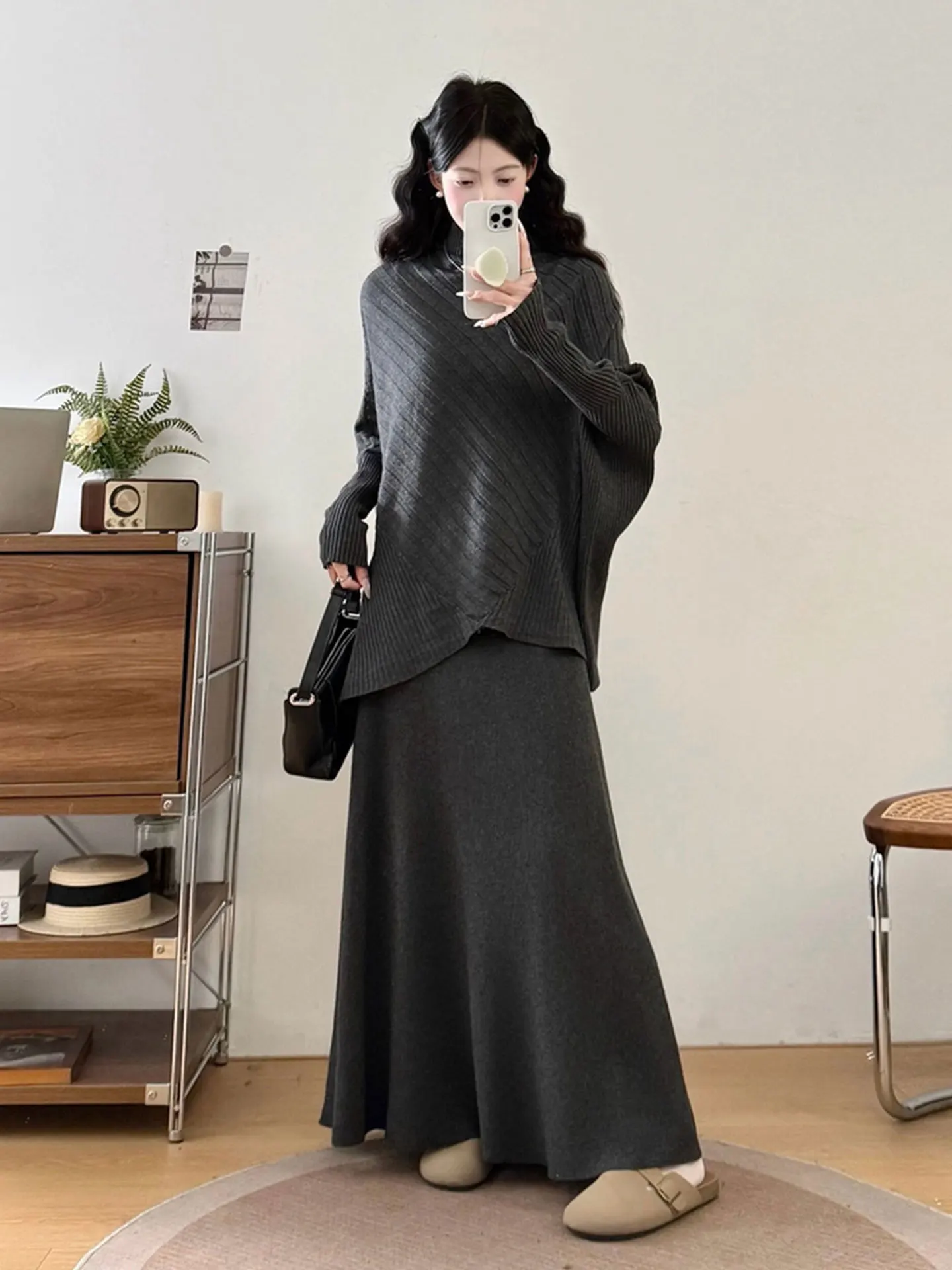 

Ay Long Sve вязаный свитер и юбка комплект больших размеров женский модный повседневный костюм осень-зима из двух предметов