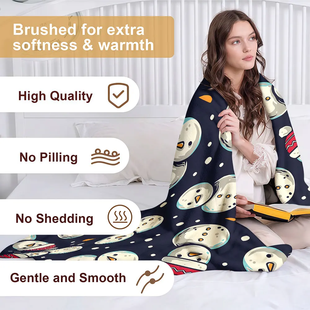 christmas snowman navy Soft Warm Flannel Blanket Lightweight Cozy Christmas Halloween Home Decor Room