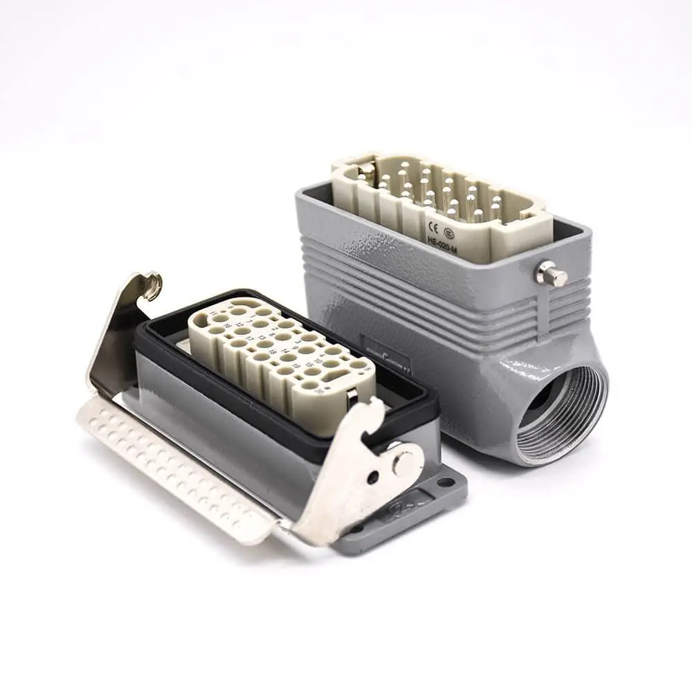 H16B Heavy Duty Power Connector Hasp Female Butt-Joint Male 20Pin Silver Plating Size M32 Bulkhead Mounting