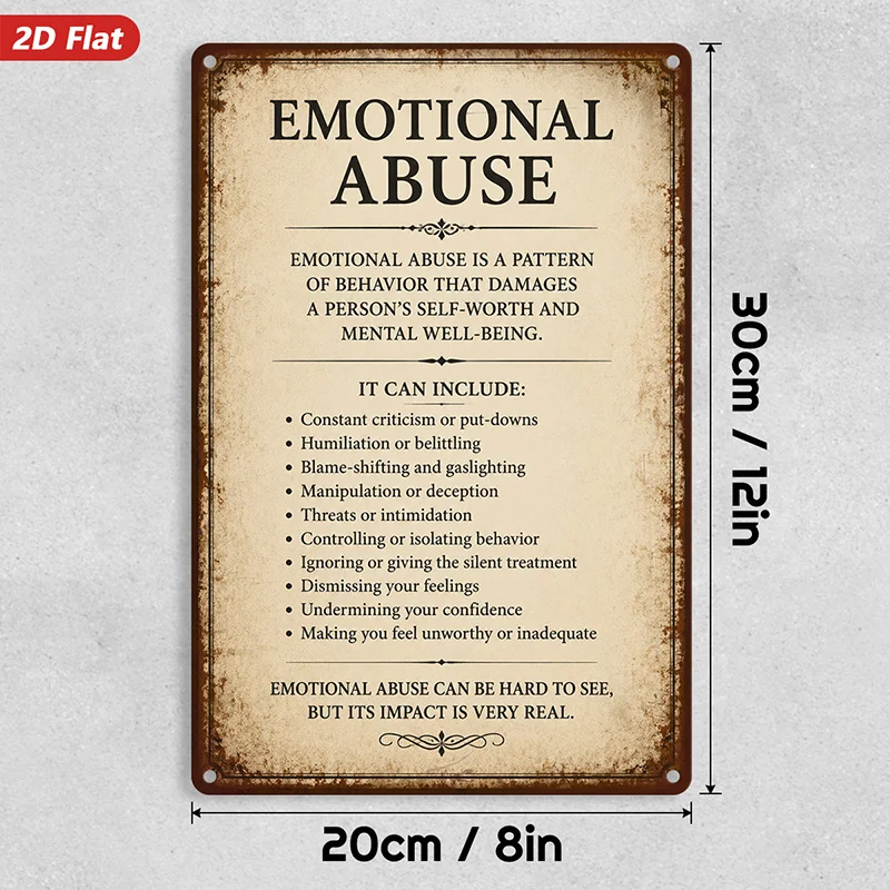 2D Flat, 1pc Emotional Abuse Awareness Metal Sign Wall Art, Home Decor, Warning Definition Text, Perfect for Workspace Bedroom