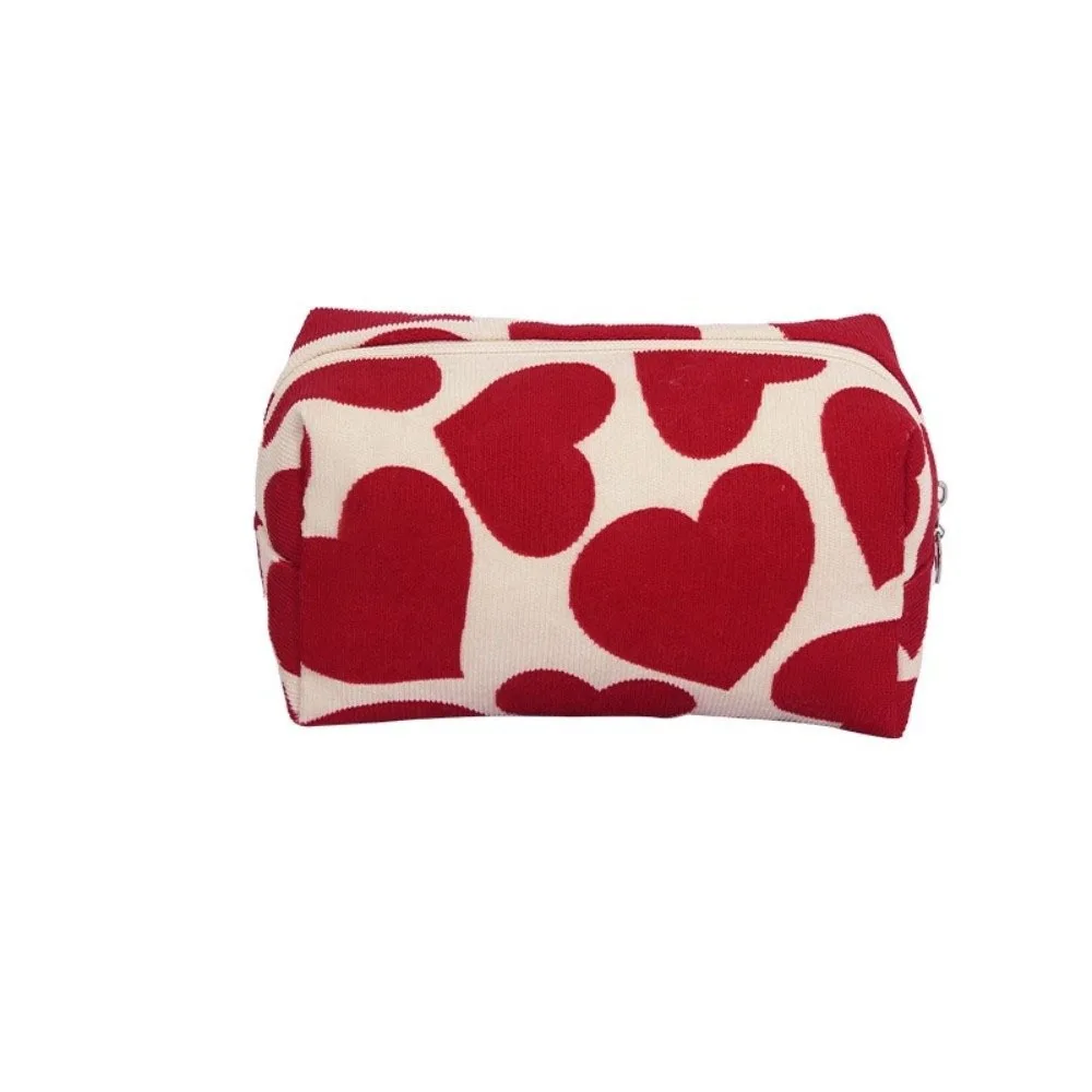 

Large Capacity Love Pattern Makeup Bag Corduroy Lovely Travel Wash Pouch Zipper Gift Heart Shaped Cosmetic Bag