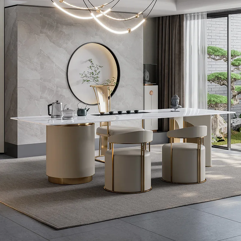 Luxury rock plate tea table and chair combination office modern simple kungfu tea desk desk integrated multi-function