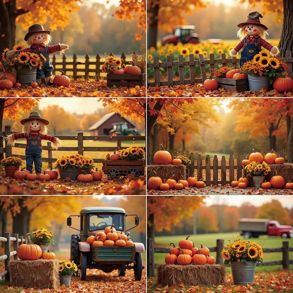 MOON.QG Children Autumn Photography Backdrop Farm Harvest Scarecrow Photo Studio Background Kids Party Photo Studio Accessories