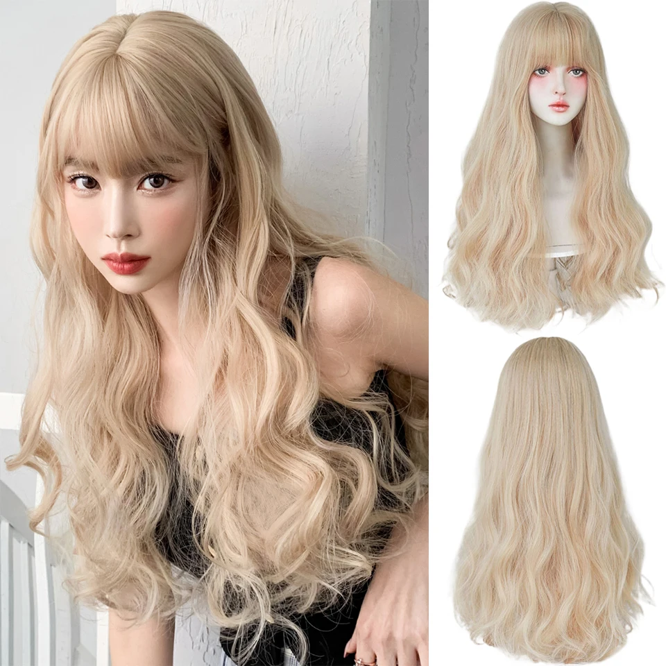 EASTSECRET Shallow Gold Flax Wavy Hair Big Wave Wig Synthetic High Heat Resistant Material Suitable For Daily Wear