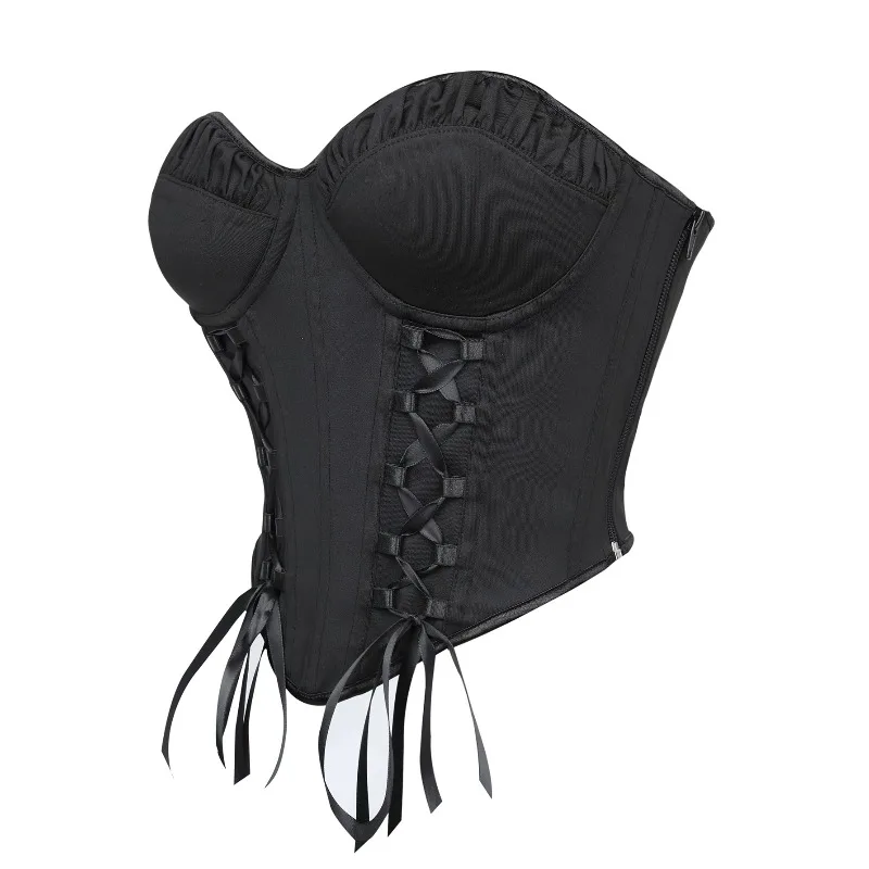 

Gothic Dark Corset Top Women Lace-Up Shaping Bustier Sleeveless Zipper Punk Vest