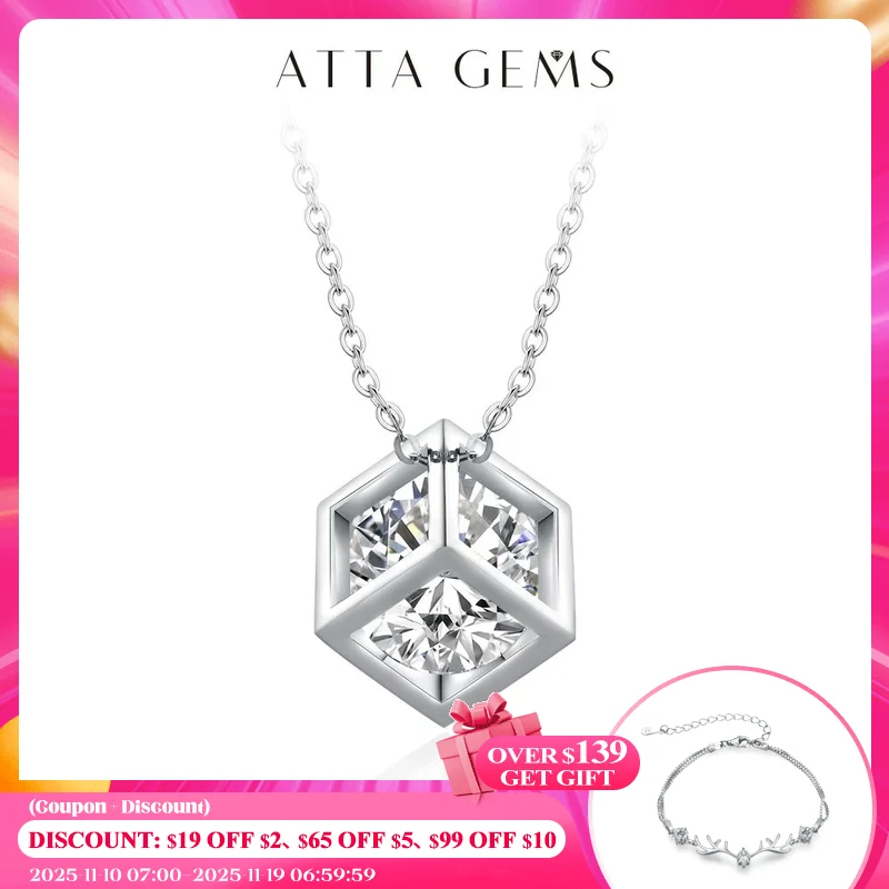 

ATTAGEMS Luxury 4.0ct D Color Moissanite Necklace for Women 925 Sterling Silver White Gold Plated Pendant Party Anniversary Gift