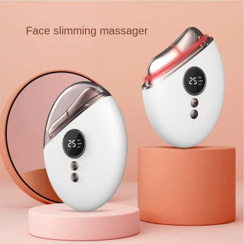 1Pcs Ems Micro-Current Color Light Electric Gua Sha Instrument Heated Vibrating Facial Massager Face Lifting Slimming Tool