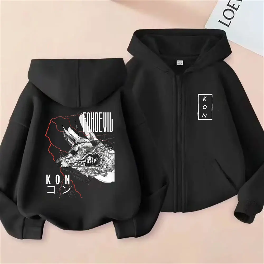 أنيمي بالمنشار رجل هاياكاوا آكي استدعاء الثعلب الشيطان كون الجرافيك قلنسوة بسحاب الرجال النساء مانغا موضة الشارع المتضخم زمم معطف