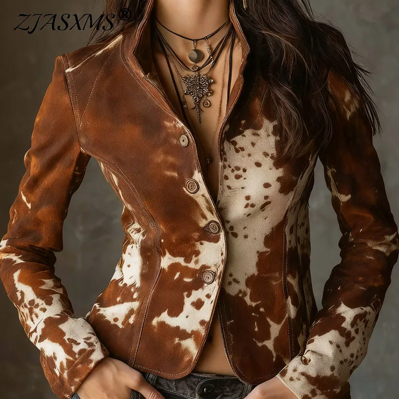 

Однобортный тонкий пиджак с ретро-принтом, женский офисный топ с отложным воротником, кардиганы, элегантные осенне-зимние пальто с длинными рукавами